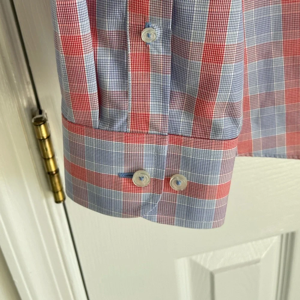 UNTUCKit Light Blue & Red Check Morey Wrinkle Free Button Down XXXL